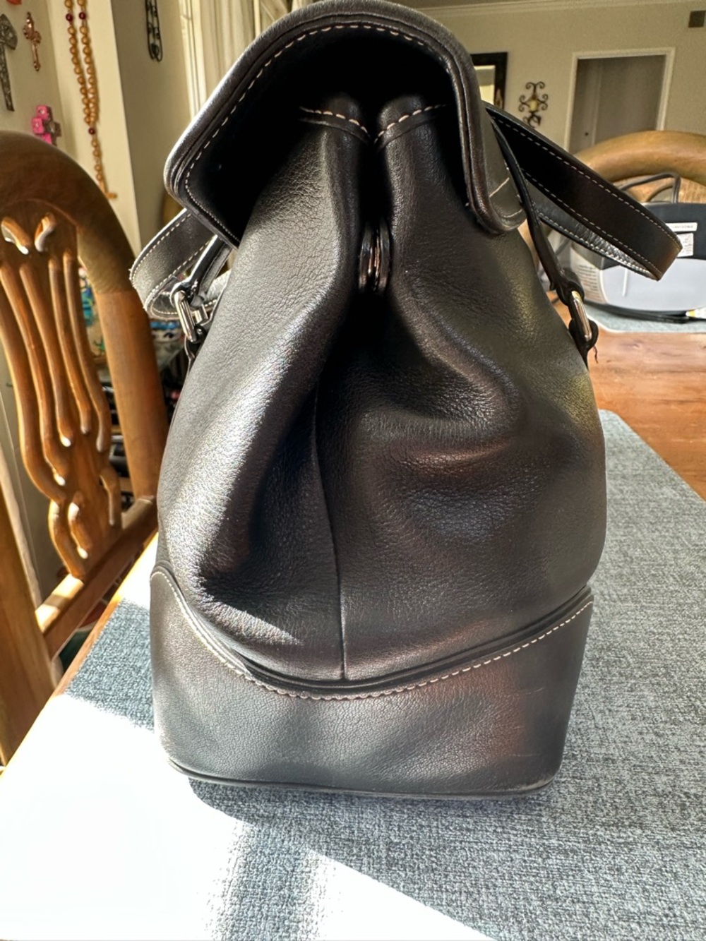Coach Black Leather Duffel Satchel with Buckle Strap and Double Handles - Picture 4 of 14